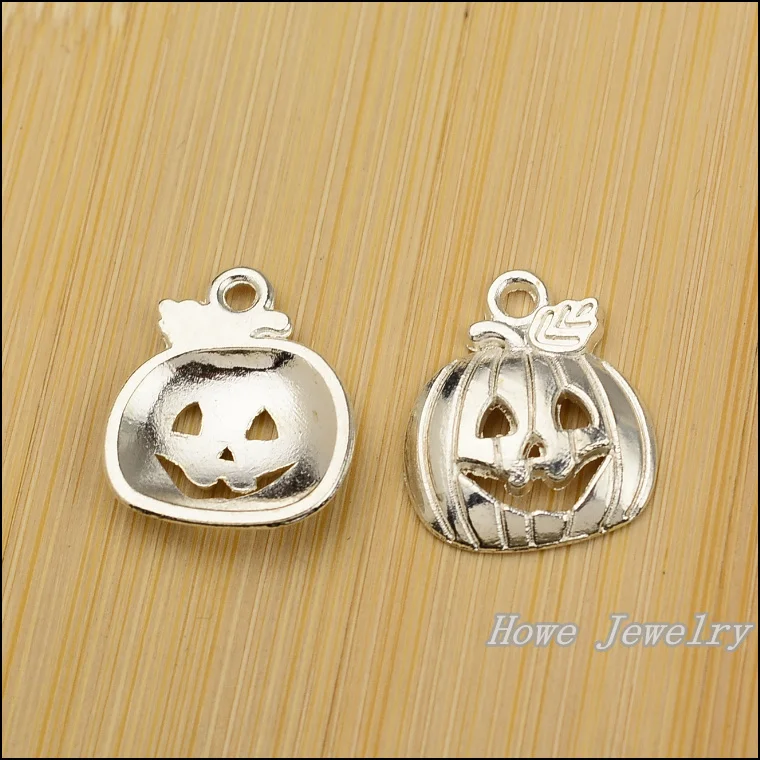 80pcs Charm Halloween  hollow pumpkin Pendant bright silver Zinc Alloy Fits Bracelet Necklace DIY Metal Jewelry Findings JC622