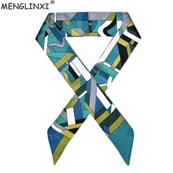 2023 New Luxury Brand Foulard Women Silk Scarf Fashion Geometric Plaid Head Scarf For Women Bag Becoration Scarves Silk Tie