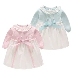 Vlinder Baby Girl Clothes Baby Girls Princess Dress Kids Little Girl Sweater Dress Newborn Infant Knitted Knee length Dress