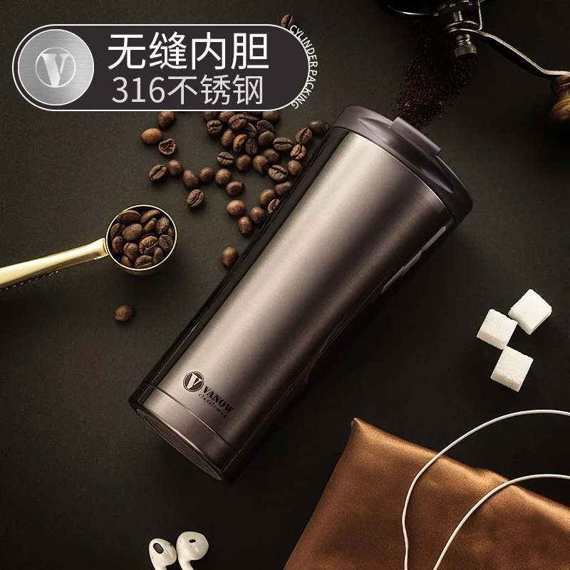 Coffee cup 316 stainless steel seamless inner insulation cup Male and female portable car water cup one-hand open cover