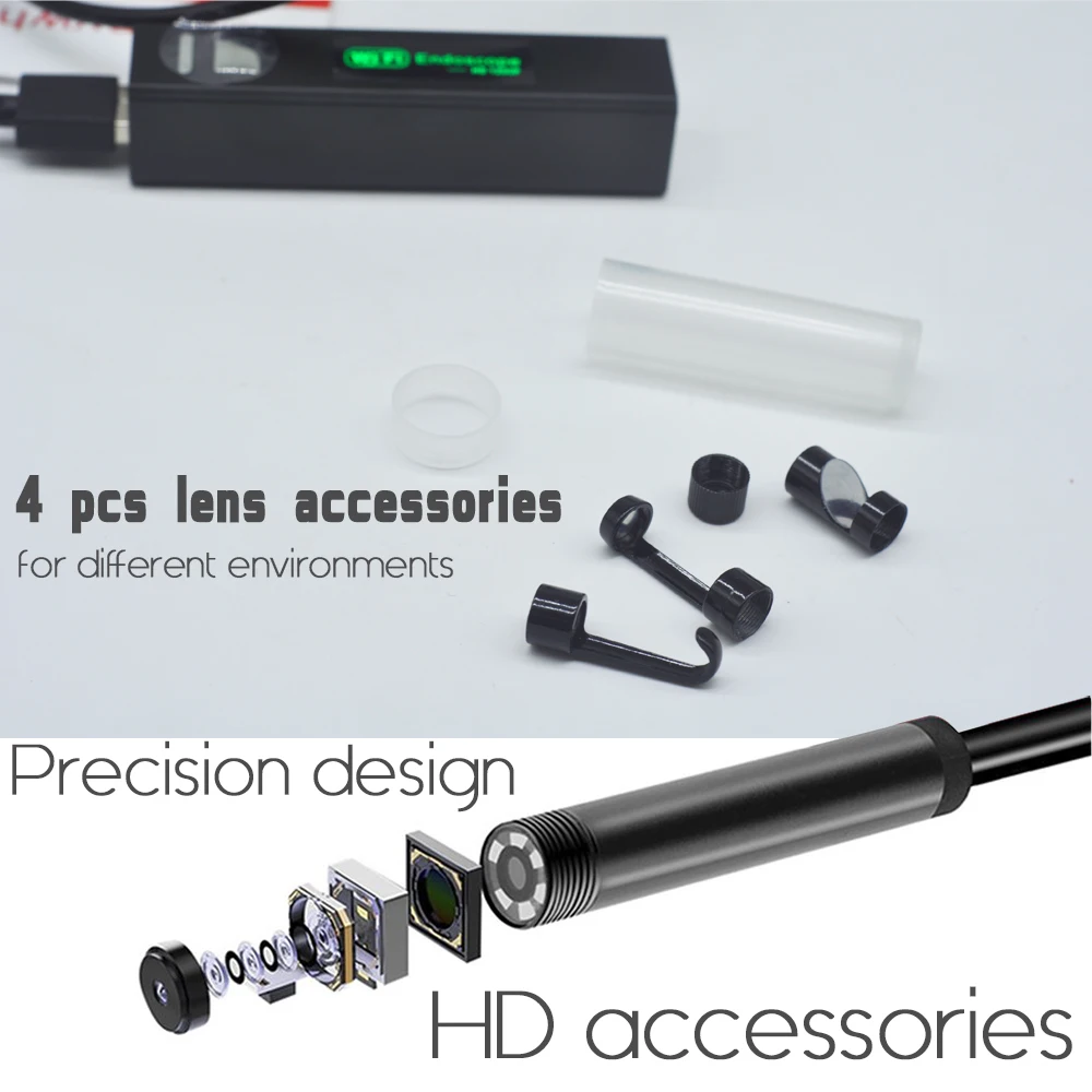 AOUERTK 2MP WIFI Hard Wire Endoscope Camera HD 1200P Waterproof Snake Tube Inspection Wireless Borescope Camera Android IOS