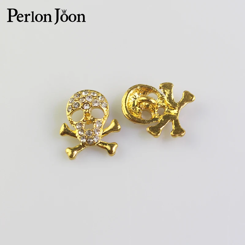 10pcs 14*16mm Skull shape rhinestone button gold and silver metal button fashion clothing decoration accessories for dress NK041