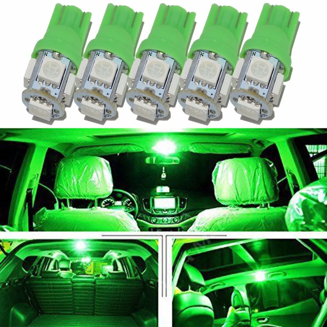 JX-LCLYL 5pcs Green T10 192 168 W5W 5050 5SMD LED Car Interior Wedge Light Bulb