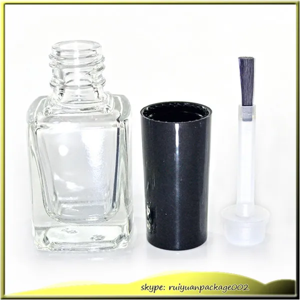 

50pcs * 11ml Transparent Glass Nail Polish Bottle Empty With Brush Empty Cosmetic Containers Square Nail Glass Bottles black lid