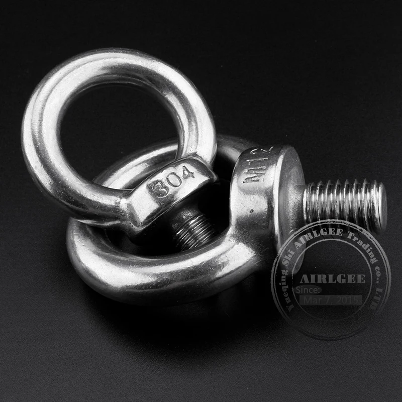 304 Stainless steel Hook screw M6 8 10 12 14 16 20mm Diameter Male thread Mechanical Ring Lifting Bolt Cable Rope Eyebolt