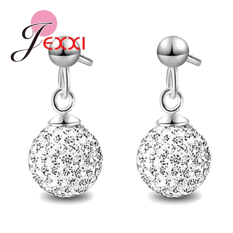 9 Colors 925 Sterling Silver Austrian Paved Disco Ball Stud Earring For Women Back Stoppers Brincos Jewelry Accessory