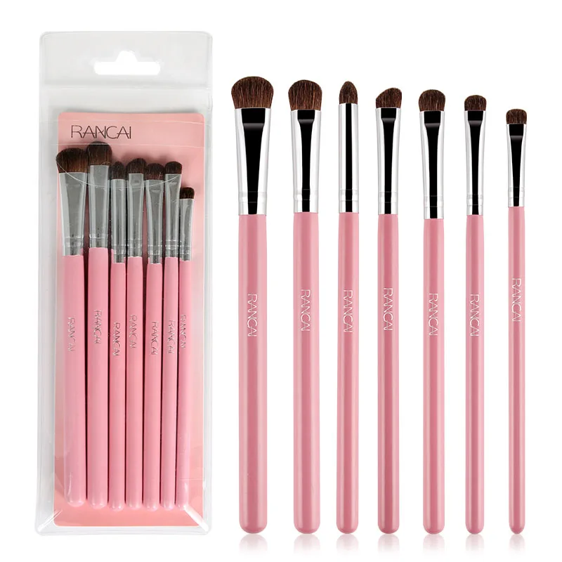 RANCAI 7pcs EyeShadow Brushes Set Natural Horse Pony Hair Cosmetics Blending Smudge Shader Makeup Brushes Beauty Cosmetics Kit