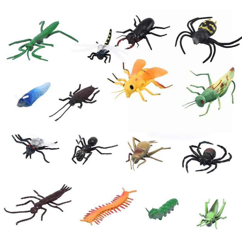 Ensemble de 16 pièces, modèle d'insecte simulé, jouet en caoutchouc, animaux de la faune, mante Beatle, figurine d'araignée