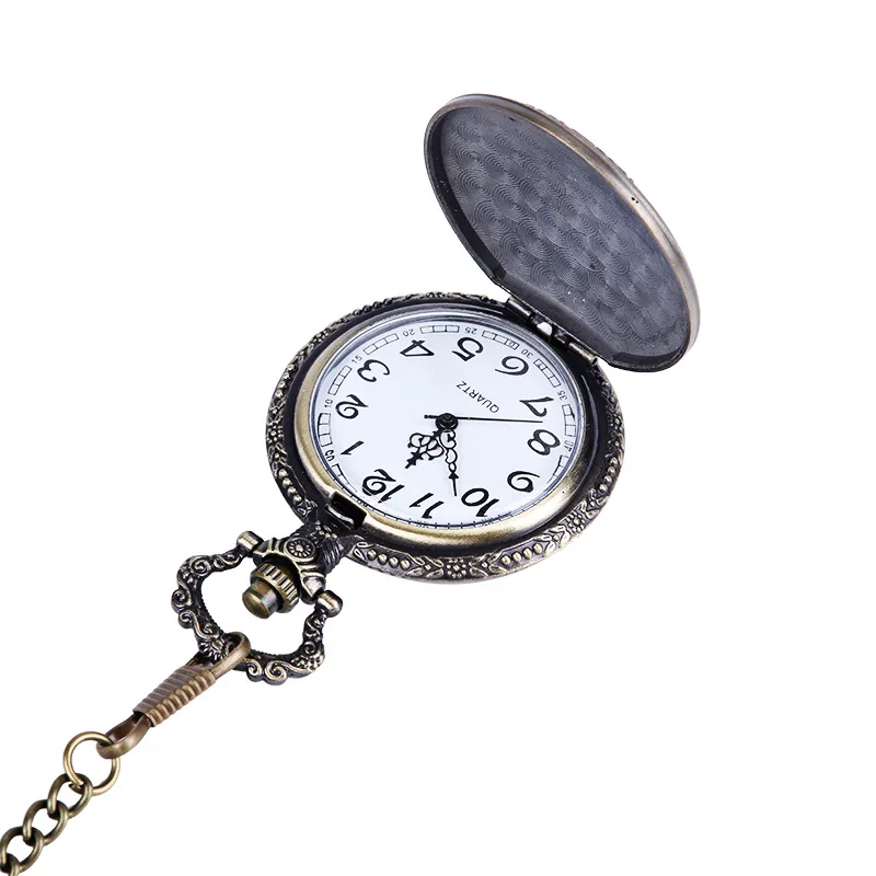 8040     Retro large thick chain sailing flat pocket watch classic nostalgic embossed sailing pocket watch