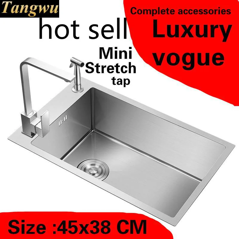 

Free shipping Apartment luxury kitchen manual sink single trough do the dishes 304 stainless steel hot sell small 450x380 MM