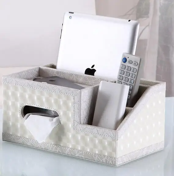 Multifunction Living Room Desktop PU Leather Finishing Tissue Storage Box