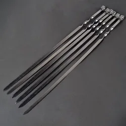 6-12pcs BBQ Skewers Stainless Steel Large Flat Barbecue Needle Shish Kabob Metal Skewer Set Long Handle BBQ Forks 21.6'' 55CM