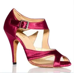 2017 Brand Women's Latin Dance Shoes Satin Ballroom Dancing Shoes Salsa Party Square Shoes 8.5cm High Heels Plus Size