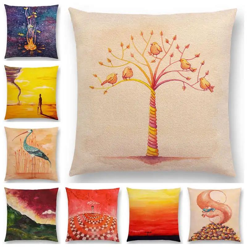 Newest Oil Painting Fable Story Sofa Throw Pillow Case Magical Imagination World Cushion Cover 25 Design Available