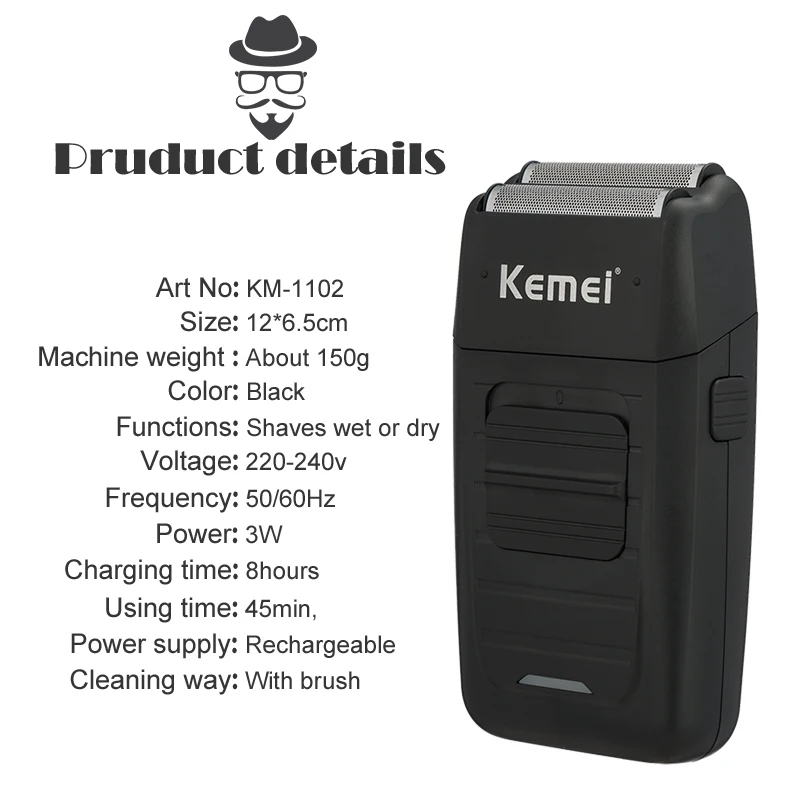 Kemei 1102 Electric Shaver Men Electric Razor Rechargeable Floating Beard Shaver Hair Trimmer Face Care Shaving Machine image 2