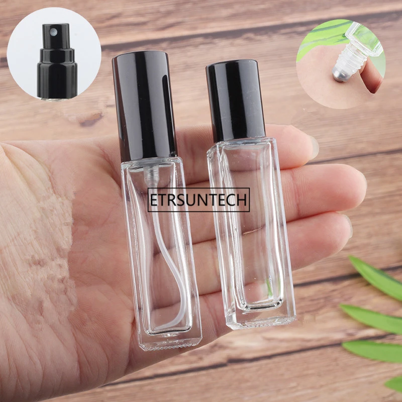 100pcs 5/10/20ml Empty Clear square Perfume Roll On Bottle With Metal Ball Small spray bottle Essential Oil Vials F2741