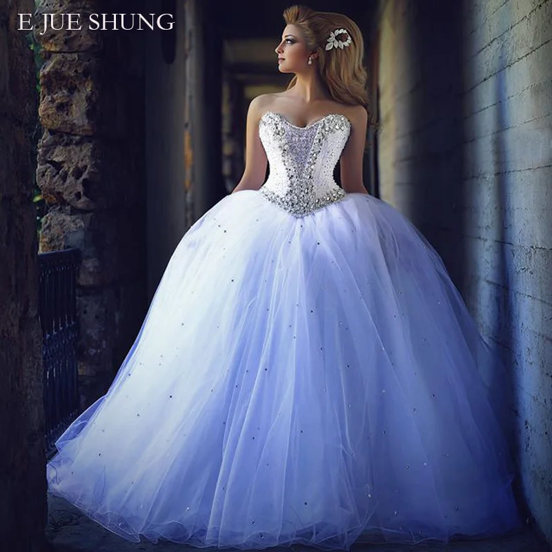 E JUE SHUNG Crystals Ball Gown Luxury Wedding Dresses Sleeveless Lace Up Back Bridal Gowns Robe De Mariee Sweep Train