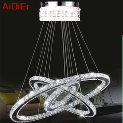 Modern Pendant Lamp High-grade light 65W LED lustres K9 Crystal Chandelier Diamond 3 Circles Ring Stainless steel