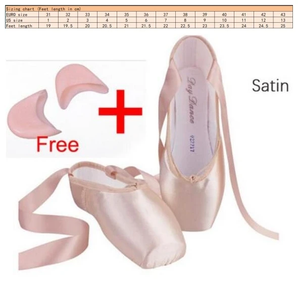 New Satin Canvas Pointe Shoes With Ribbon And Gel Toe Pad Girls Women\'s Pink Professional Ballet Dance Pointe Toe Shoes