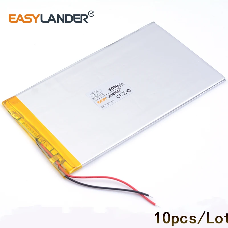 

3380140 10pcs 3.7V 5000mAh Rechargeable Li-Polymer Li-ion Battery For Bluetooth Notebook Tablet PC electronics safety lamp