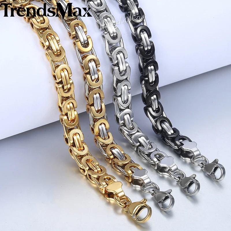 Men\'s Bracelet Black Gold Color Byzantine Link Chain Stainless Steel Bracelet For Male Jewelry Wholesale Dropshipping 7mm KBB1A