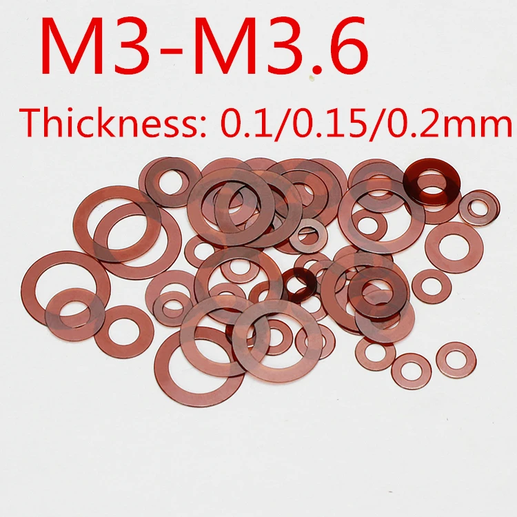 

100pcs/lot M3 Polyimide PI Gasket Flat Gasket thin washer M3 0.1mm 0.15mm 0.2mm thickness