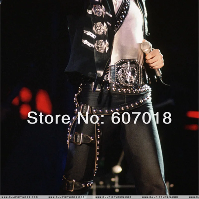 Impersonator Michael Joseph Jackson Trajes, Jacket Stuff, BAD JAM, Leg Belt, Punk Rivet Metal para Performance Show