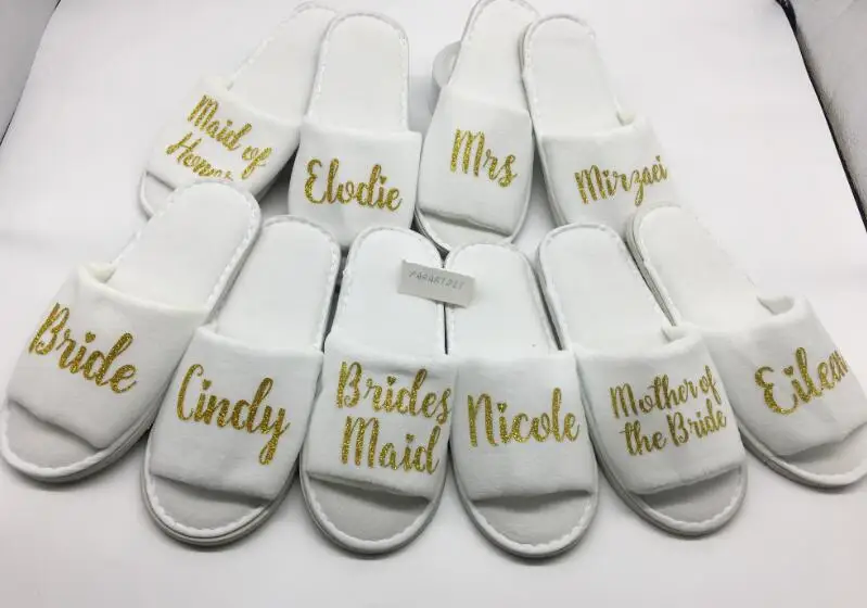 personalize title names wedding bridesmaid bride spa slippers Matron of honor Flower Girl Bachelorette party favors gifts