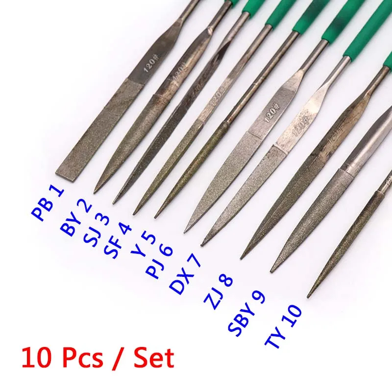 Mini râpe à limes assorties, 140/160/180mm, 10 pièces de haute qualité, ensemble de limes à aiguilles en diamant, outils manuels de meulage pour la réparation du bois, du verre et du Jade