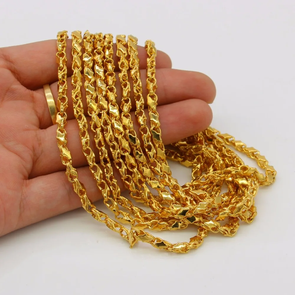 Adixyn Length 200cm 4MM Ethiopian Chain Necklaces for Women/Men,Gold Color African Eritrean Necklace/Dubai/Arab N0254