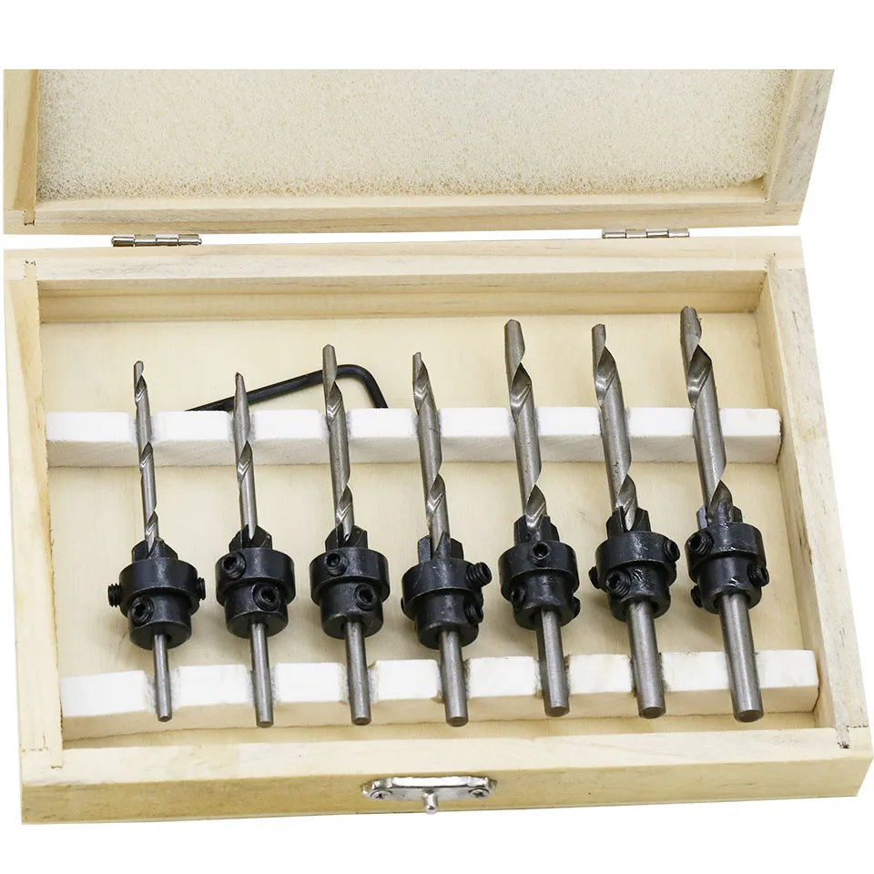 7pcs Countersink Drill Woodworking Drill Bit Set Drilling Pilot Holes For Screw Sizes3-6