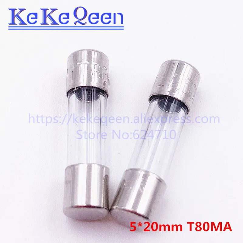 10pcs/Box 5*20mm 80mA 250V Fuse 5*20 F80mA 80MA 250V Glass Fast / Slow blow Fuse 5mm*20mm