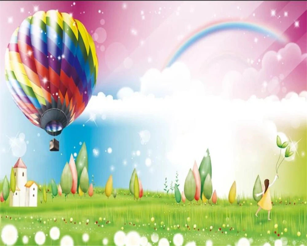 

Beibehang Custom children's room background wall wallpaper romantic lawn rainbow hot air balloon photo wallpaper papier peint