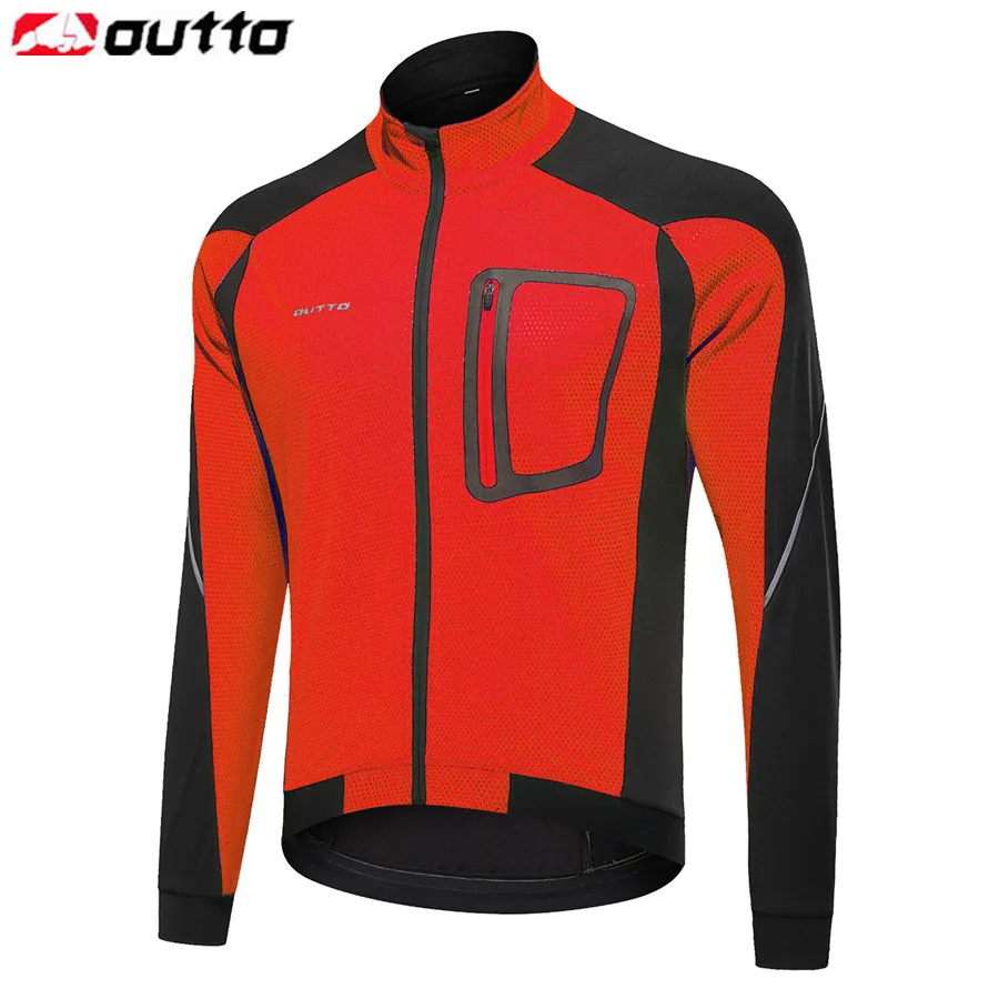 Outto Men\'s Windproof Thermal Cycling Jacket Autumn Winter Warm Up Bicycle Reflective Jerseys Windbreaker Coat MTB Bike Clothing