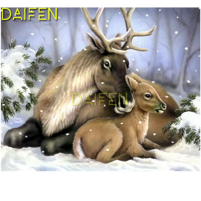 

Full Round Diamond mosaic Full Square Diamond painting Cross stitch elk deer reindeer snow snuggle 5D DIY Diamond embroidery