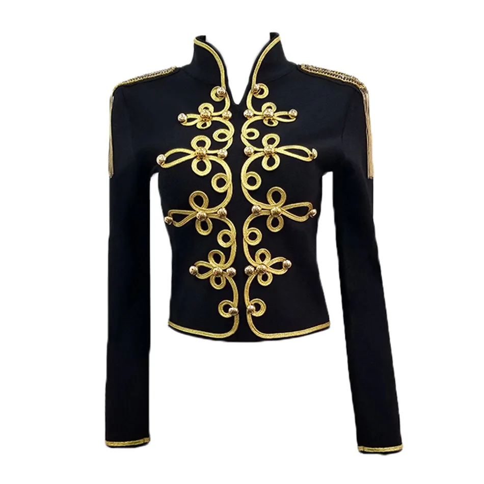 New Fashion 2023 Short Jacket Women\'s Long Sleeve Bandage Zip Band Jacket embroidered coat Outerwear Coats