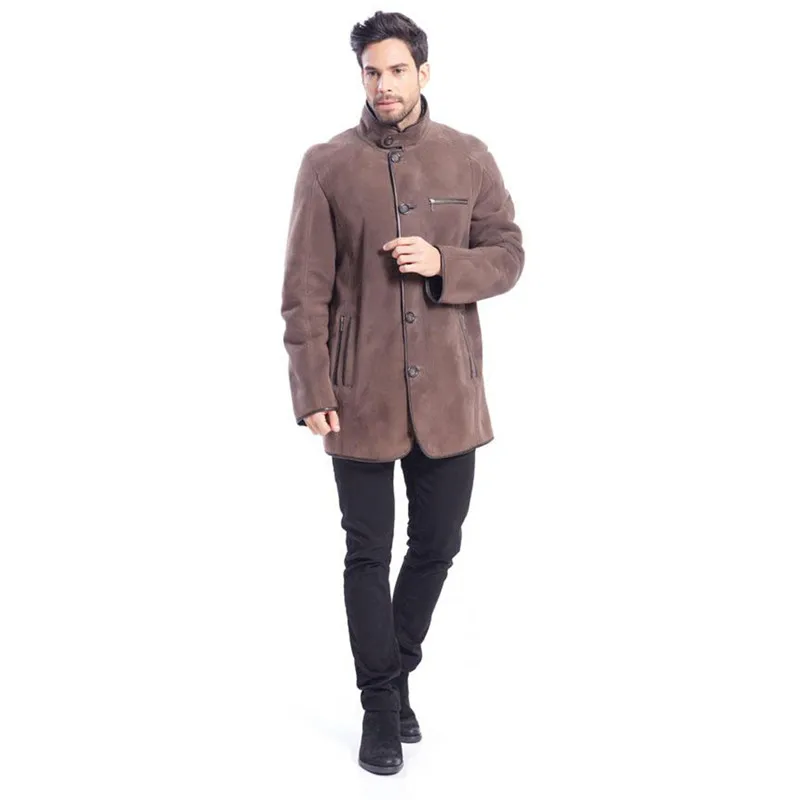 

New Style Mens Casual Wool Coat Comfortable and Fashion Shearling Sheepskin Jacket for Men Brown Warm Coat