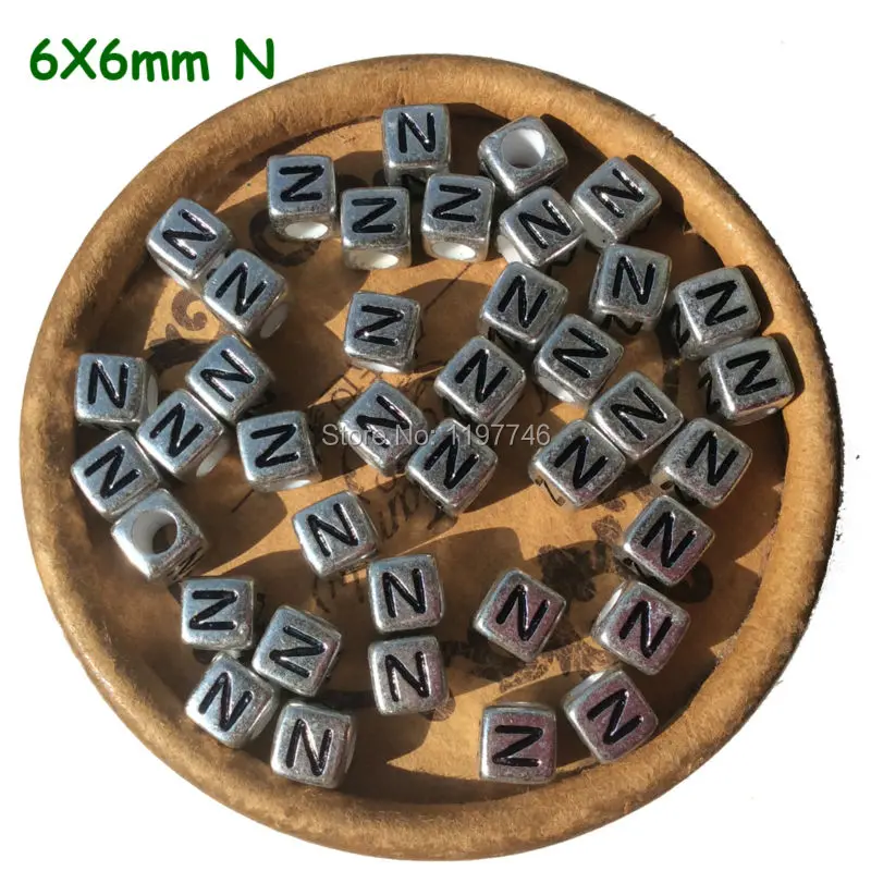 Bulk Wholesale 6mm 2600pcs Silver Single Alphabet Letter A B C D E F G H I J K L M N O R S U X Y TO Z Acrylic Cube Spacer Beads