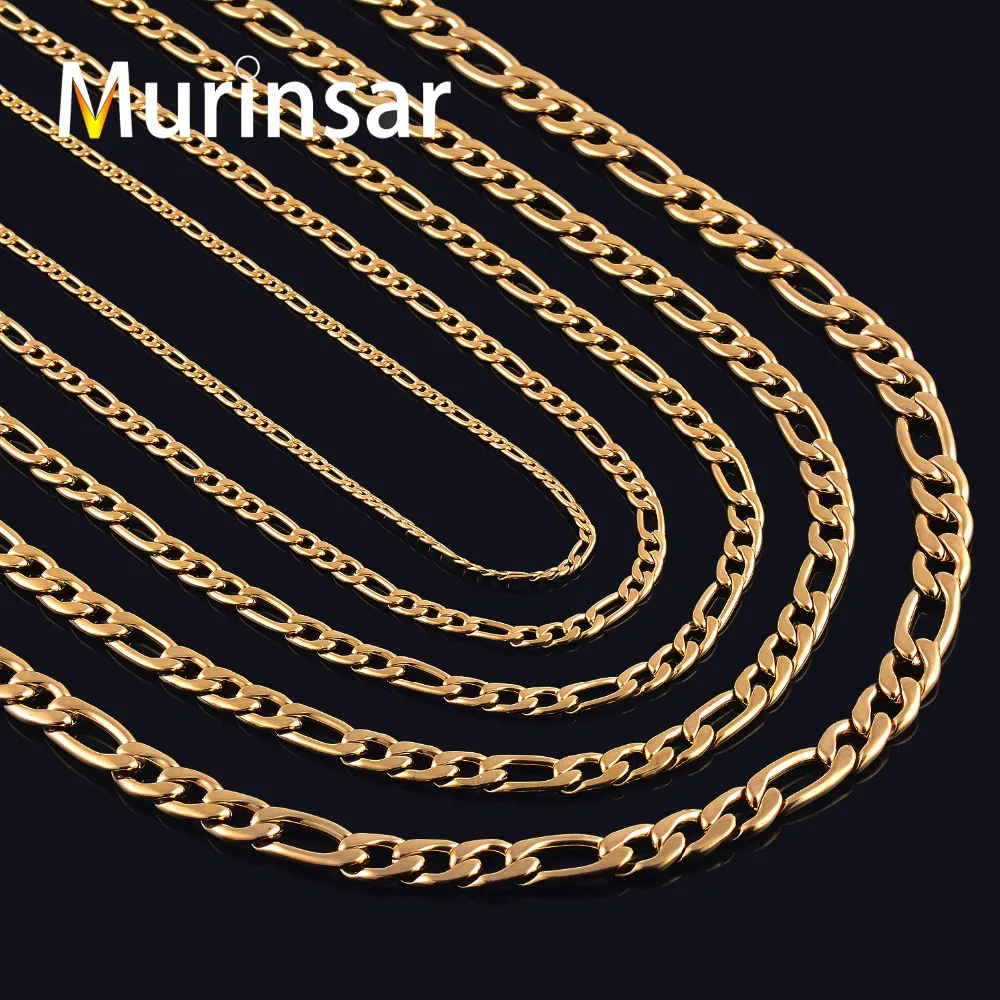 Gold Color Plated Stainless Steel Necklace Link Figaro Chain for Men Women High Quality Choker Jewelry Accessories on Neck Gift