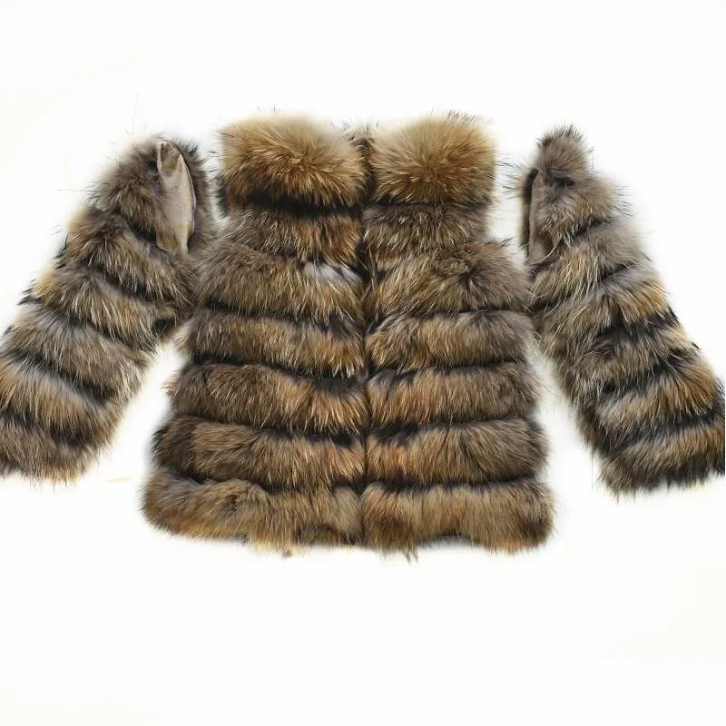 Women's Natural Raccoon Fur Jacket, Real Raccoon Fur Sleeves, Two-in-one Vest, Warm, Winter Fashion, New,