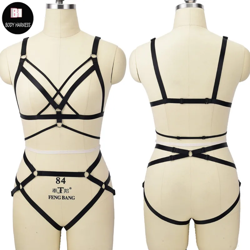 

Crop Top Black Open Chest Cage Bra Harness Bra Fetish Wear Bottom Panties Body Harness Sexy Lingerie Bondage Harness Body suit