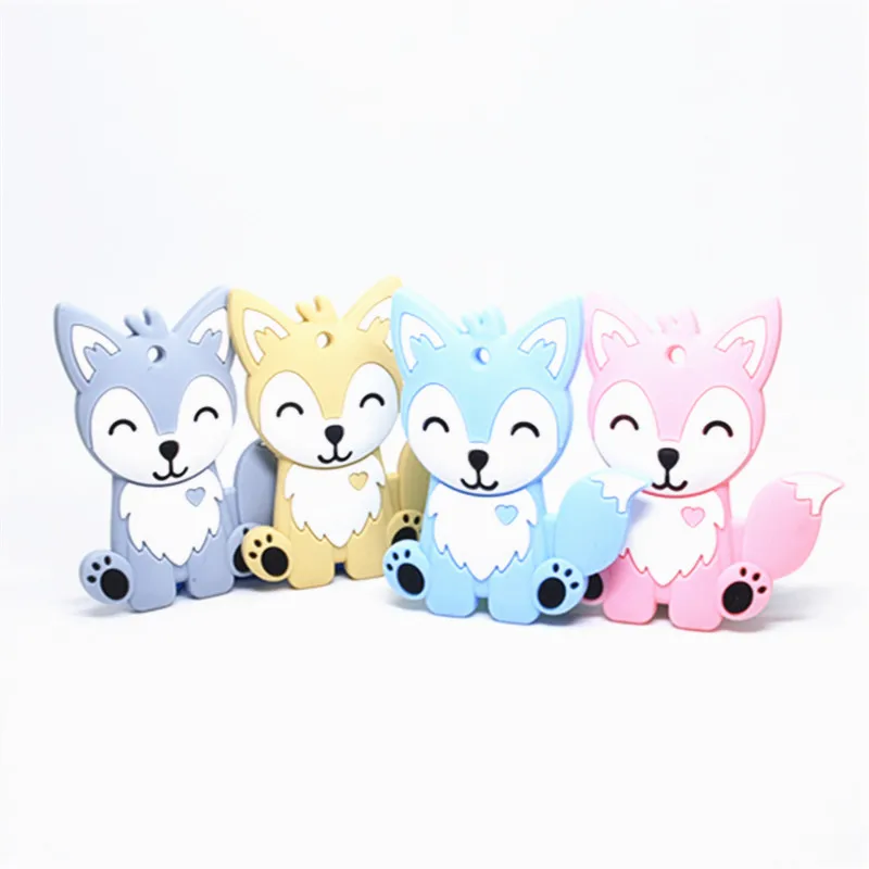 10 PCS Cute Animal Silicone Fox Teether BPA Free Cartoon Baby Teether Babies Teething Necklace Fitting Infant Pacifier Chain DIY