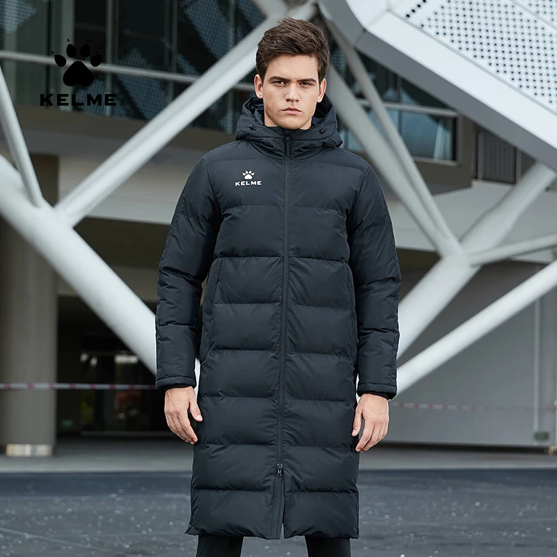 KELME Men Winter Jacket Long Solid Sports Training Coat Male Overcoat Outrwear Warm Cotton Padded Winter Coat Women 8261MF1014