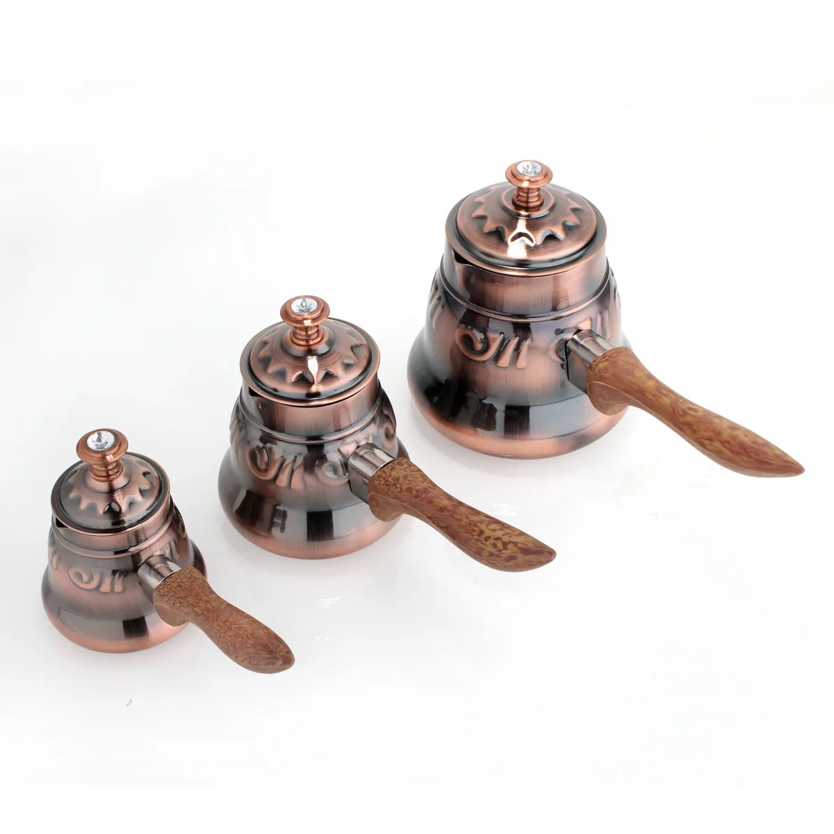 

New arrival! Turkey Elegant Brass Color Coffee Pot / Three sets (3pcs) of Handmade Turkish Coffee Pot With Lids