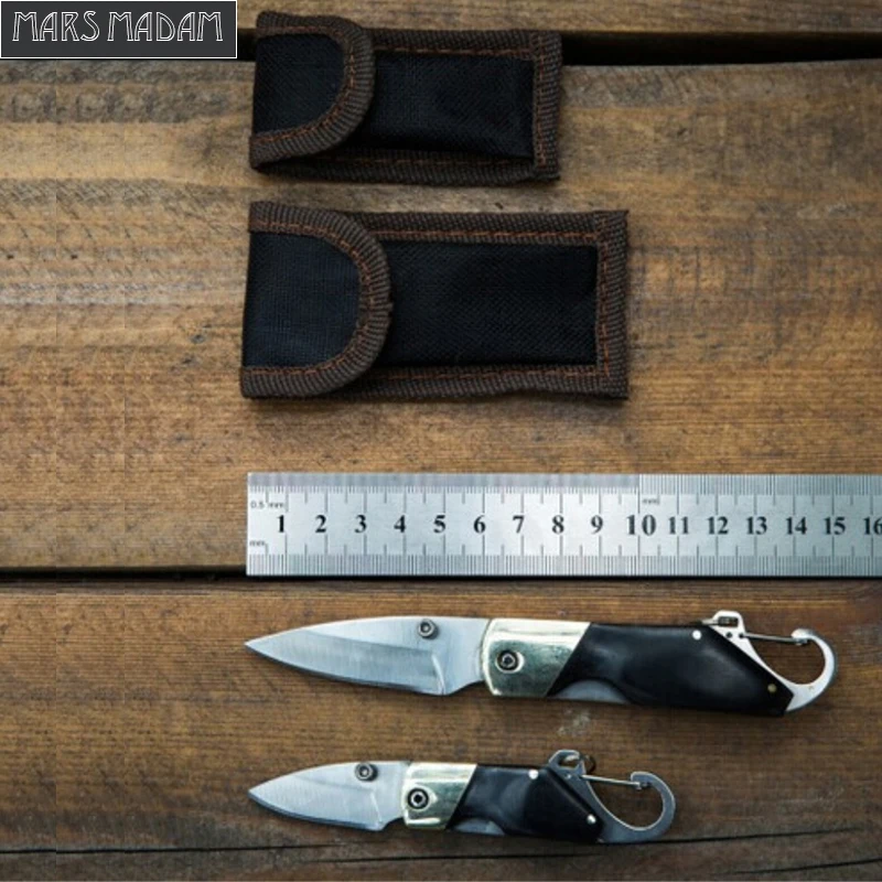 Free shipping outdoor folding knife key chain folding knife  AUS-8 steel blade brass+ebony handle Picnic Camping EDC tools