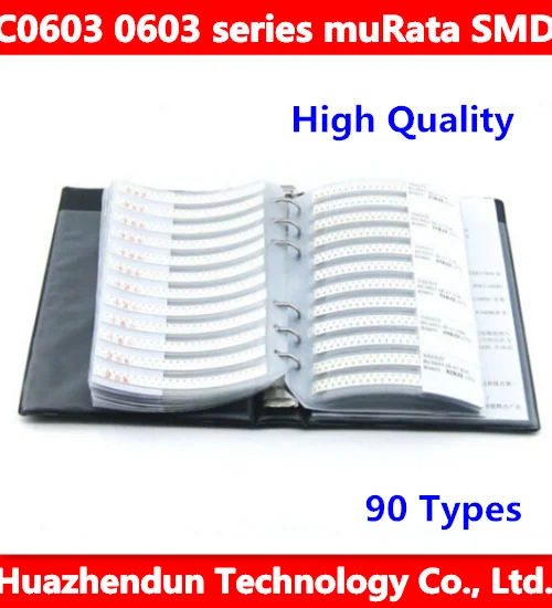 High Quality New C0603 0603 series muRata SMD capacitor 90 Types 4500pcs in Total 5% Tolerance Electronic Components Sample Book