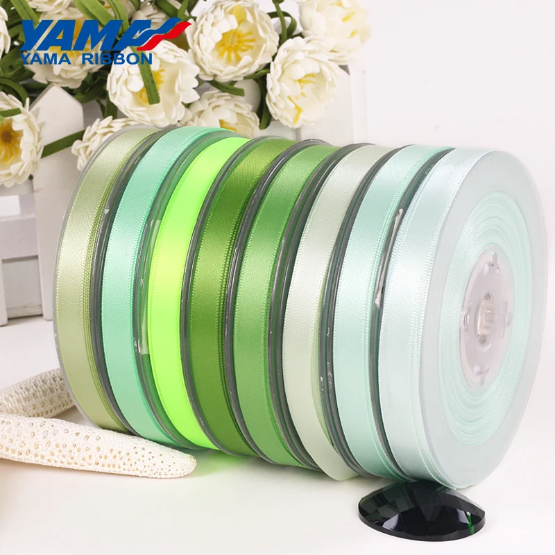 YAMA 25 28 32 38 mm 100yards/lot Double Face Satin Ribbon Light and Dark Green for Party Wedding Decoration Handmade Rose Flower