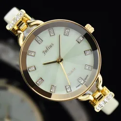 Julius-reloj de cuarzo japonés para mujer, pulsera fina de moda con diamantes de imitación de cuero Real, regalo de cumpleaños para niña