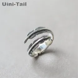 Hot Retro High-quality 925 Tibetan silver Jewelry Thai Silver Female Personality Feathers Arrow Open Ring Gift of choice JZ189