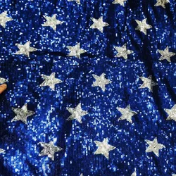 LASUI 3 yards/1 lot Blue mix Silver star sequin lace fabric High Quality French Lace Fabric Embroidery African Party W0105